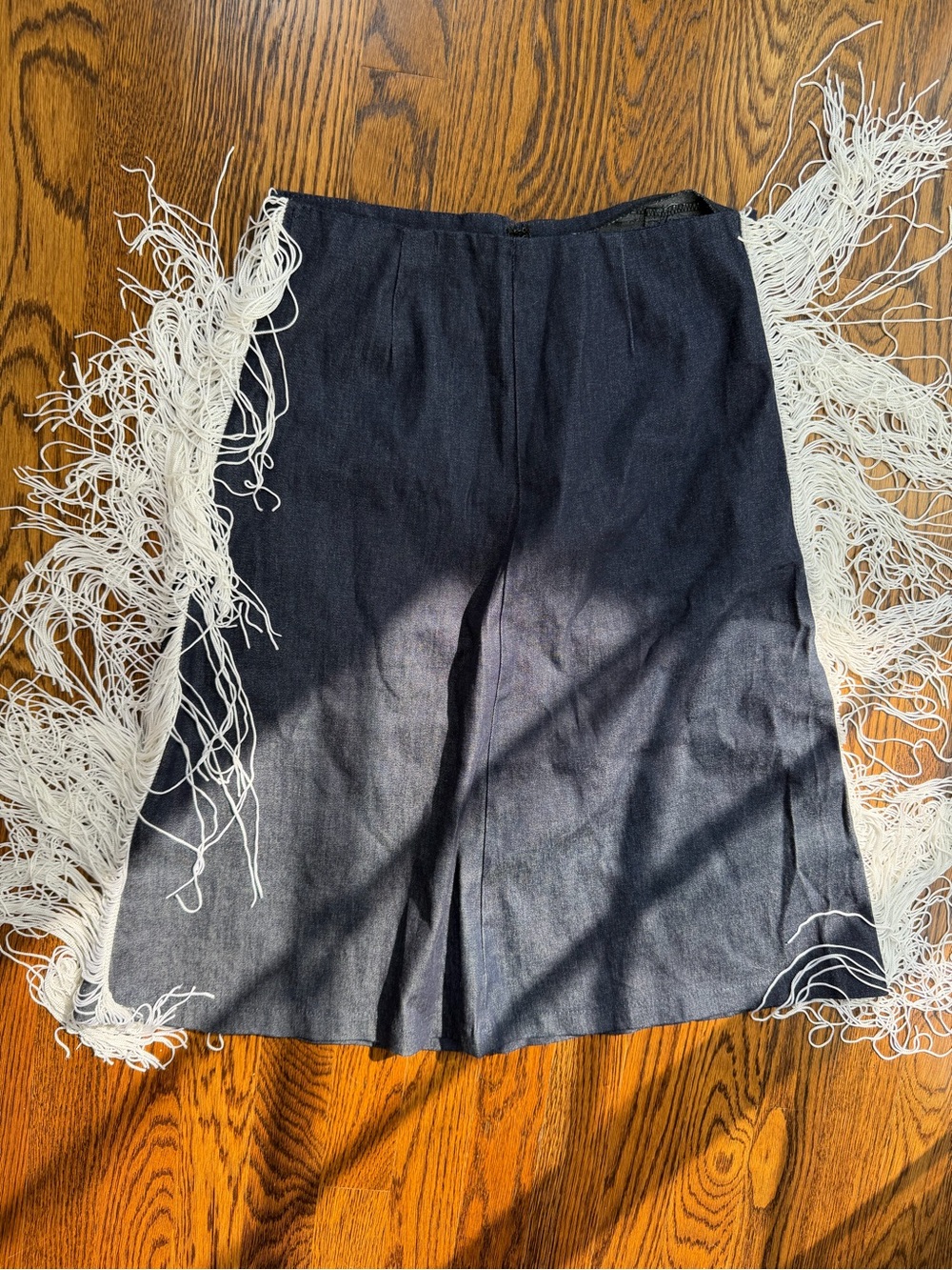 Navy Fringe Western Festive Women's Denim Midi Skirt